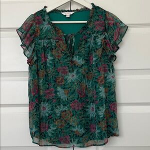 Lauren Conrad Green and Pink Floral Blouse